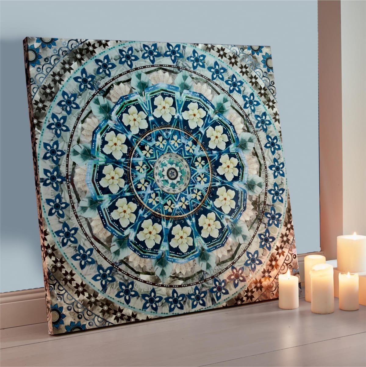 Bild Blue Mandala, Leinwanddruck, Blüten, Boho-Style