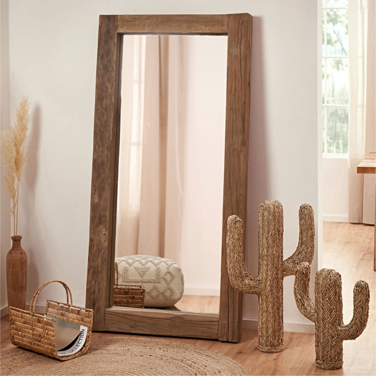 spiegel woody, unikat, rustikal, recyceltes teakholz, ca. h180 cm