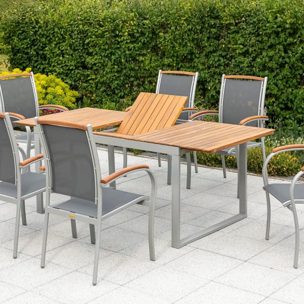 Outdoor-Möbelset-7tlg.-Tisch-150-(200)-x-90-Siena-Aluminium-Akazie-Textil-Inszeniert-3