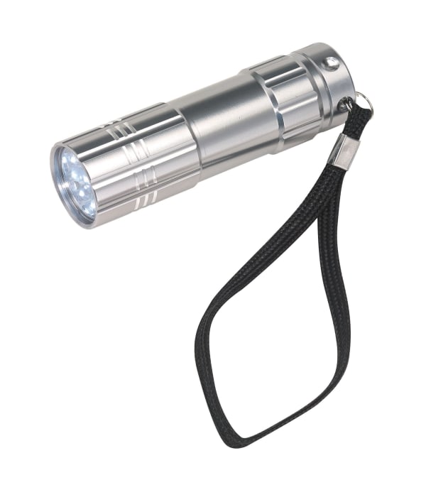 LED-Taschenlampe-Powerful-Grau-Metall-Frontansicht-1