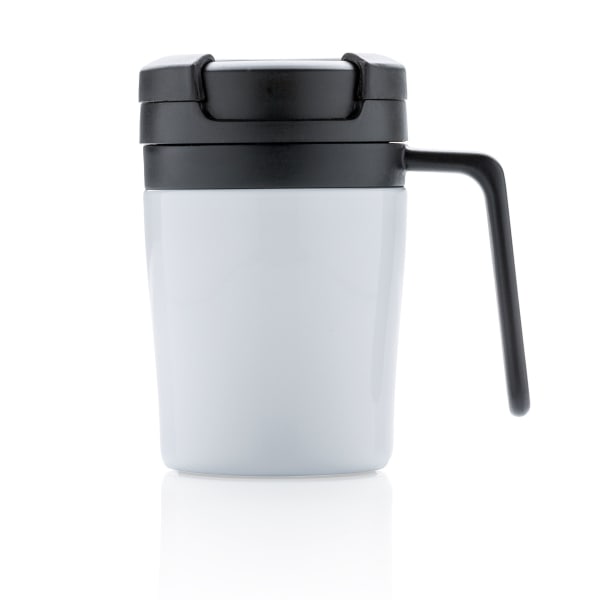Coffee-to-go-Tasse-less-is-more-Weiß-Metall-Frontansicht-2