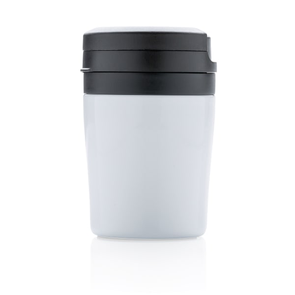 Coffee-to-go-Tasse-less-is-more-Weiß-Metall-Frontansicht-3