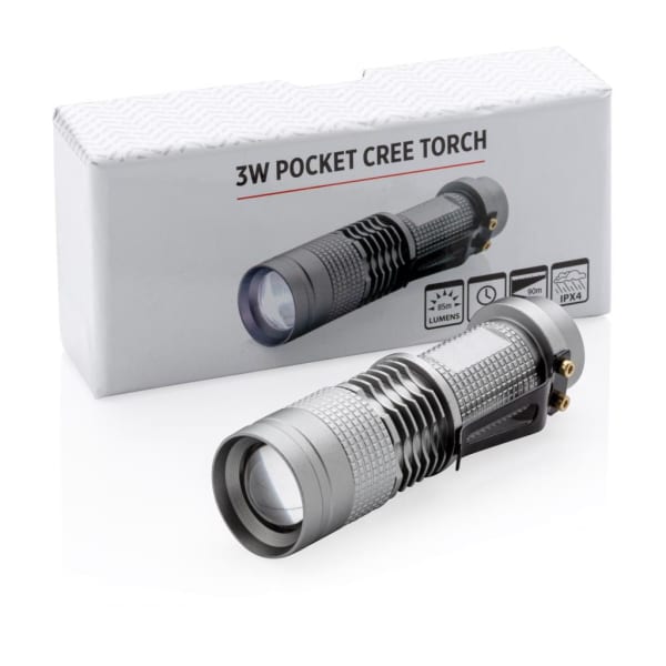 Taschenlampe-Cree-kompakt-3W-Grau-Metall-Frontansicht-6