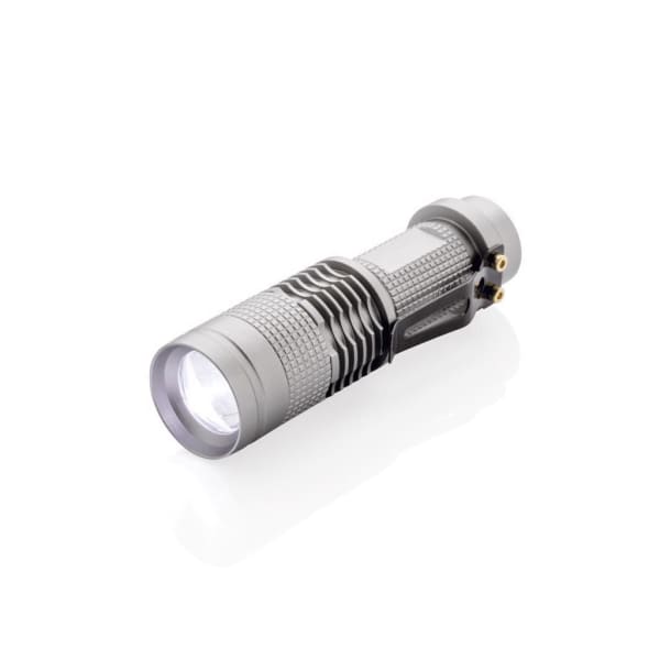 Taschenlampe-Cree-kompakt-3W-Grau-Metall-Frontansicht-1