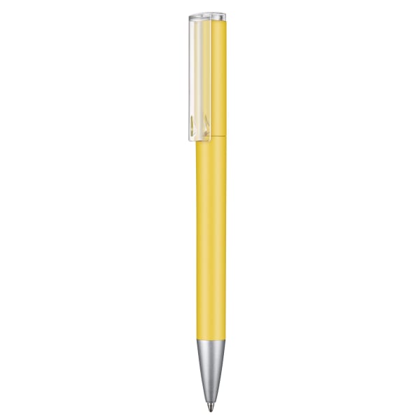 Kugelschreiber-Lift-Soft-blau-dokumentenecht-Kunststoffgroßraummine-Gelb-Kunststoff-Frontansicht-1