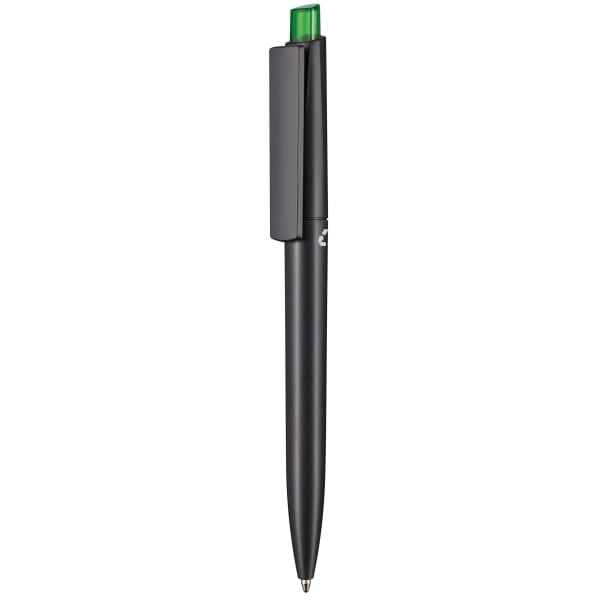 Kugelschreiber-Crest-Recycled-Black-blau-dokumentenecht-Kunststoffgroßraummine-Grün-recycelter-Kunststoff-Frontansicht-1
