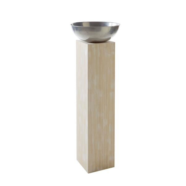 Pflanzsäule-mit-Schale-Madeira-Beige-Holz-Metall-Frontansicht-3