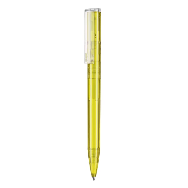 Kugelschreiber-Lift-Transparent-P-blau-dokumentenecht-Kunststoffgroßraummine-Gelb-Kunststoff-Frontansicht-1
