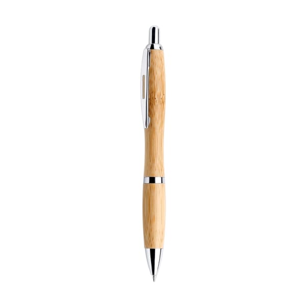 Kugelschreiber-Cuba-Bambus-blau-Kunststoffgroßraummine-Grau-Bambus-Frontansicht-1