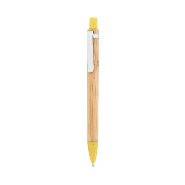 Kugelschreiber-Lagoon-Bambus-Straw-blau-Kunststoffgroßraummine-Gelb-Bambus-Frontansicht-1
