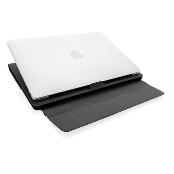 2-in-1-Laptop-Sleeve-Fiko-Schwarz-Polyester-Kunstleder-Frontansicht-6