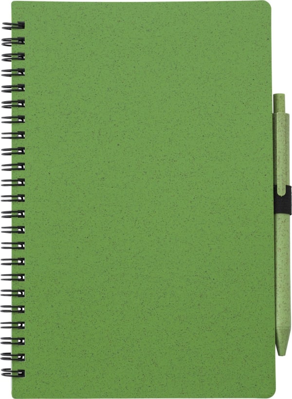 Notizbuch-mit-Kugelschreiber-Weizenstroh-Grün-Frontansicht-1