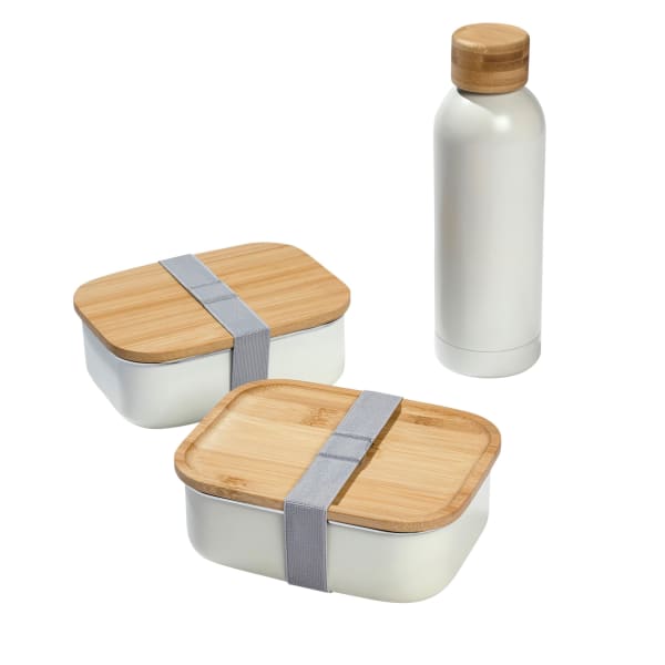 Lunchbox-Set-inkl.-Flasche-Double-Beige-Edelstahl-Bambus-Frontansicht-1