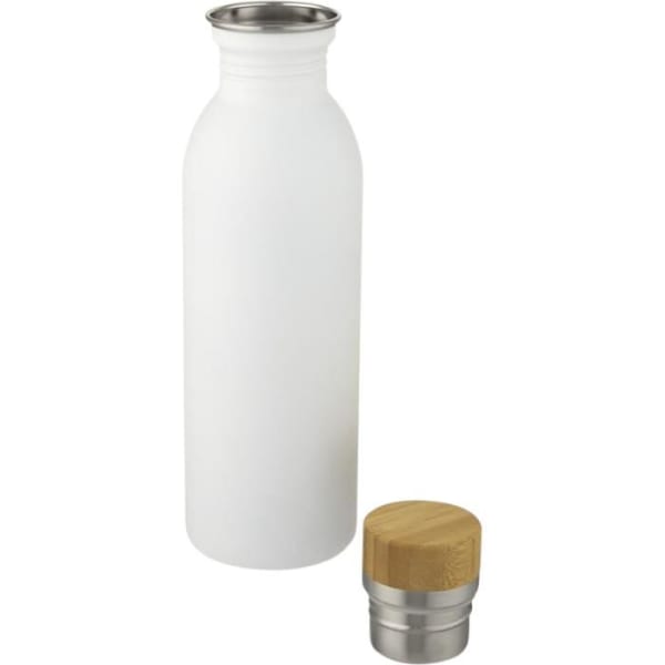 Sportflasche-Kalix-Weiß-Edelstahl-Bambusholz-Silikon-Kunststoff-Frontansicht-2