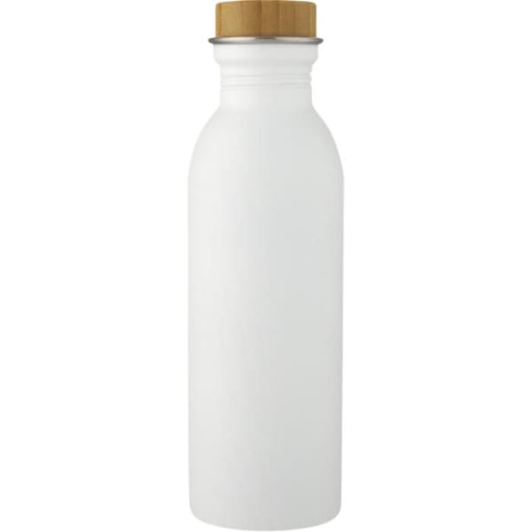 Sportflasche-Kalix-Weiß-Edelstahl-Bambusholz-Silikon-Kunststoff-Frontansicht-3