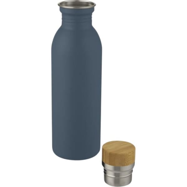 Sportflasche-Kalix-Blau-Edelstahl-Bambusholz-Silikon-Kunststoff-Frontansicht-2