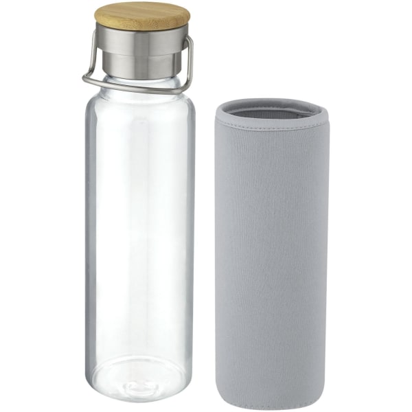 Glasflasche-mit-Neoprenhülle-Thor-Grau-Borosilikatglas-Neopren-Bambusholz-Frontansicht-2