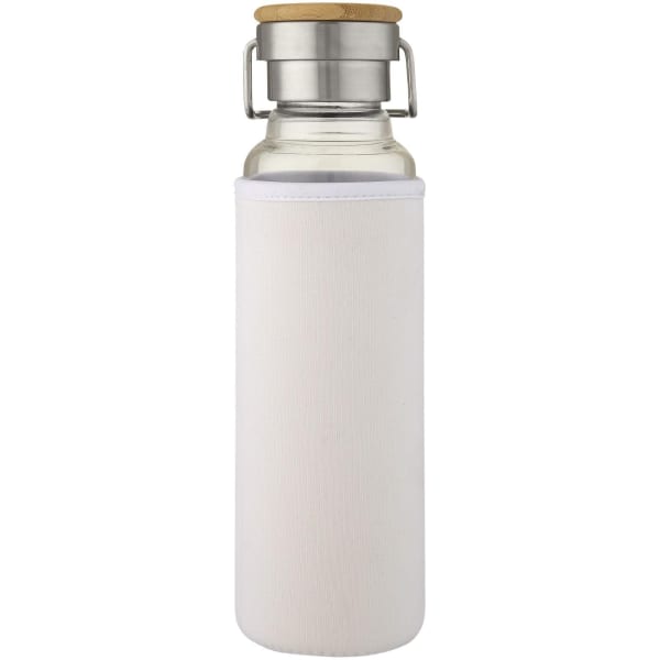 Glasflasche-mit-Neoprenhülle-Thor-Weiß-Borosilikatglas-Neopren-Bambusholz-Frontansicht-3
