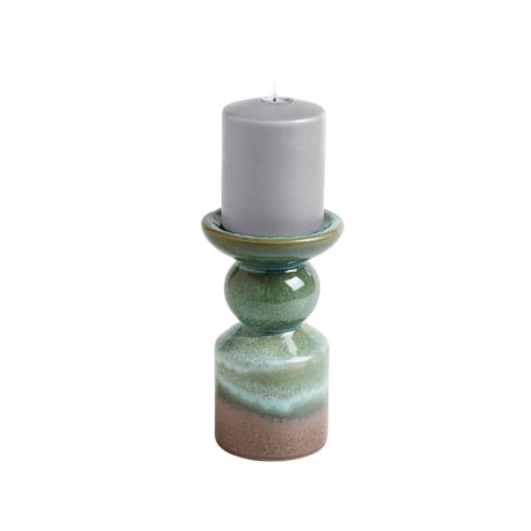 Kerzenhalter-Peru-Grün-Steingut-Frontansicht-2