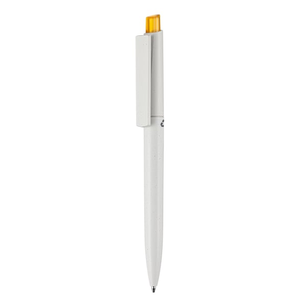 Kugelschreiber-Crest-Recycled-Grey-blau-dokumentenecht-Kunststoffgroßraummine-Orange-recycelter-Kunststoff-Frontansicht-1