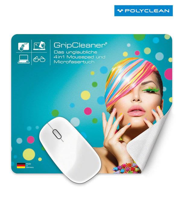 Mousepad-&-Microfasertuch-GripCleaner®-23-x-20-cm-Weiß-Frontansicht-1