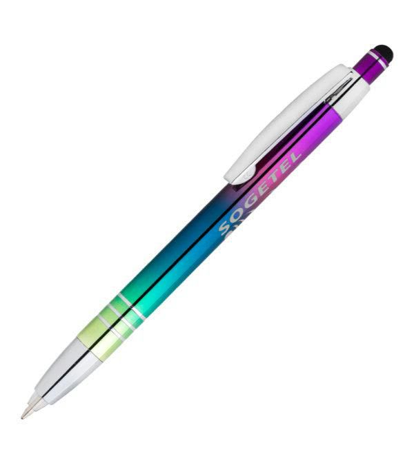 Celena-Kugelschreiber-schillernd-aus-Metall-mit-Stylus-&-beleuchteter-Spitze-Frontansicht-1