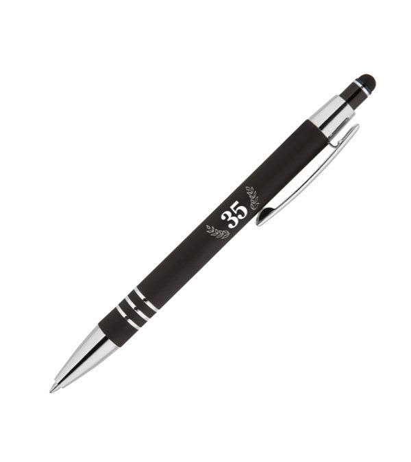 Celena-Kugelschreiber-aus-Metall-mit-Stylus-35.-Jubiläum-Logo-Schwarz-Frontansicht-1