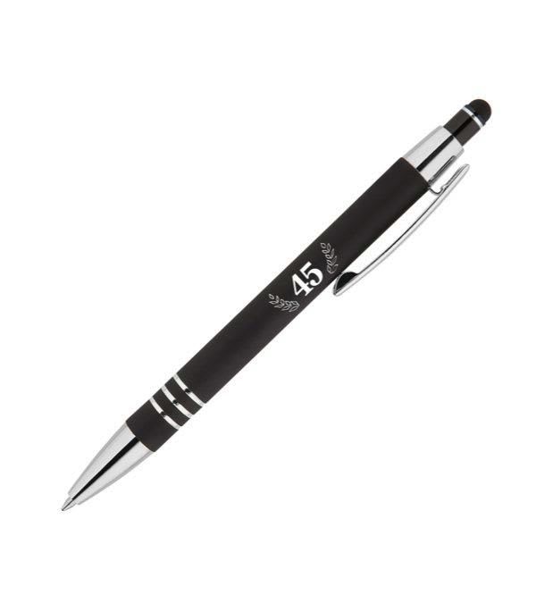 Celena-Kugelschreiber-aus-Metall-mit-Stylus-45.-Jubiläum-Logo-Schwarz-Frontansicht-1