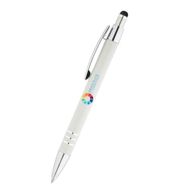 Celena-Kugelschreiber-aus-Metall-mit-Stylus-Weiß-Frontansicht-1