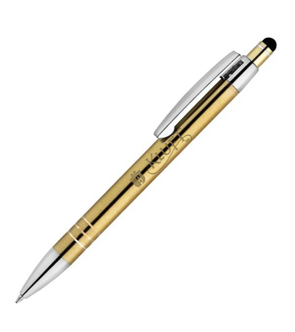 Celena-hochwertiger-Kugelschreiber-aus-Messing-mit-Stylus-Gelb-Frontansicht-1