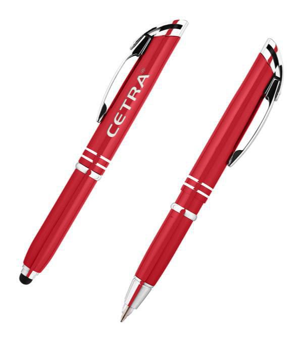 Medina-3-Funktionen-hochwertiger-Kugelschreiber-aus-Metall-mit-Licht-&-Stylus-Rot-Frontansicht-1