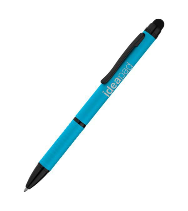 Sector-Soft-Touch-Kugelschreiber-aus-Metall-mit-2-Minenfarben-&-Stylus-Blau-Frontansicht-1