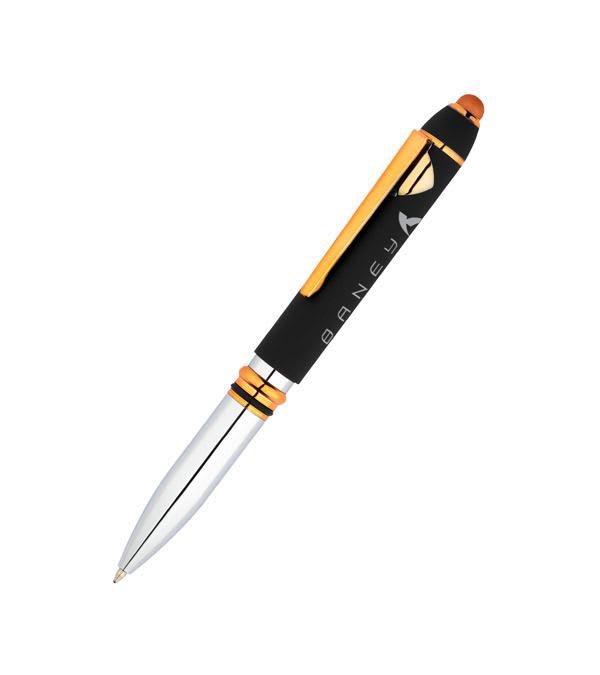 Casca-hochwertiger-Kugelschreiber-aus-Metall-mit-Licht-&-Stylus-Schwarz-Frontansicht-1