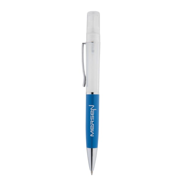 Promo-Kugelschreiber-mit-Handdesinfektionsspray-Blau-Frontansicht-1