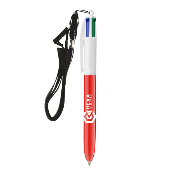 BIC®-4-Farben-Soft-Touch-Kugelschreiber-mit-Lanyard-Weiß-Frontansicht-1