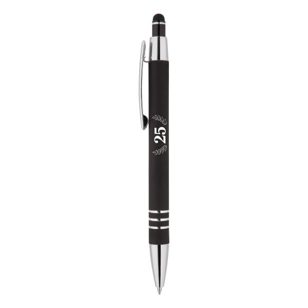 Celena-Kugelschreiber-aus-Metall-mit-Stylus-25.-Jubiläum-bedruckbar-Schwarz-Frontansicht-1