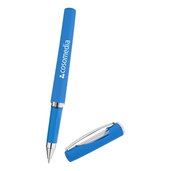 Fortis-Soft-Touch-Promo-Kugelschreiber-mit-farbiger-Gel-Tinte-Blau-Frontansicht-1