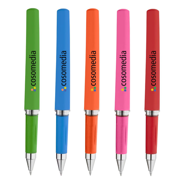 Fortis-Soft-Touch-Promo-Kugelschreiber-mit-farbiger-Gel-Tinte-Farbmix-Frontansicht-1