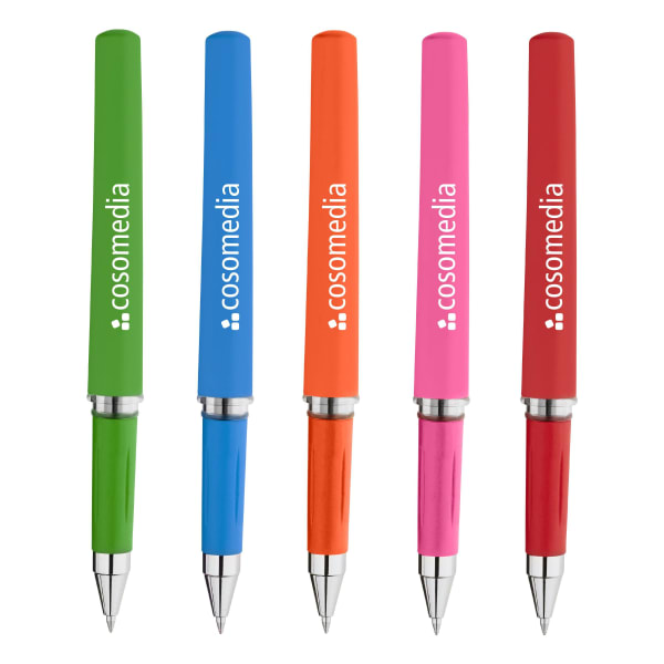 Fortis-Soft-Touch-Promo-Kugelschreiber-mit-farbiger-Gel-Tinte-5-Farben-im-Set-Frontansicht-1