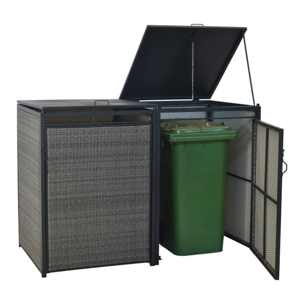 Mülltonnenabdeckung-Set-2tlg.-Aluminium-Stahl-Kunststoffgeflecht-Frontansicht-2