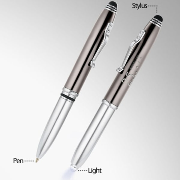 Crowne-hochwertiger-Kugelschreiber-aus-Metall-mit-Licht-&-Stylus-25.-Jubiläum-Logo-bedruckbar-Frontansicht-1