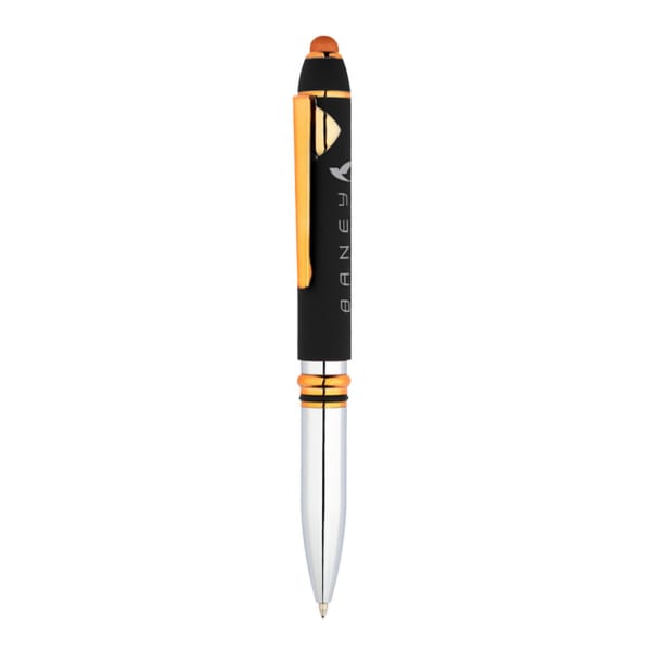 Casca-hochwertiger-Kugelschreiber-aus-Metall-mit-Licht-&-Stylus-bedruckbar-Schwarz-Frontansicht-1