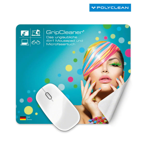 Mousepad-&-Microfasertuch-GripCleaner®-23-x-20-cm-bedruckbar-Weiß-Frontansicht-1