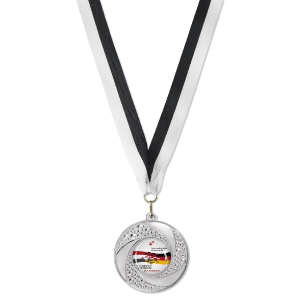 Medaille-Silber-Wellen-Design-bedruckbar-Schwarz-Frontansicht-1