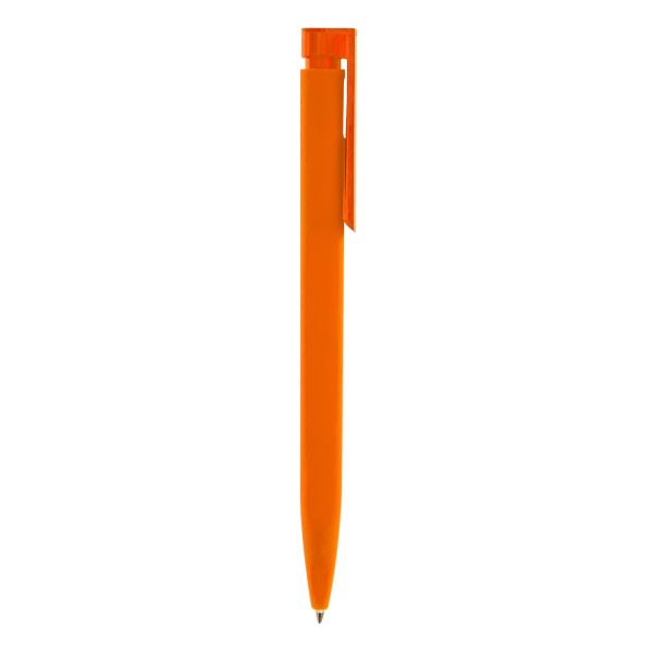 Kugelschreiber-Soft-Touch-blau-dokumentenecht-Orange-Kunststoff-Frontansicht-1
